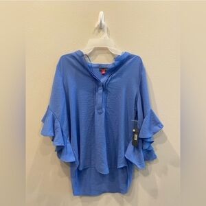 Vince Camuto Blue Flutter Sleeve High Low Blouse Size Medium